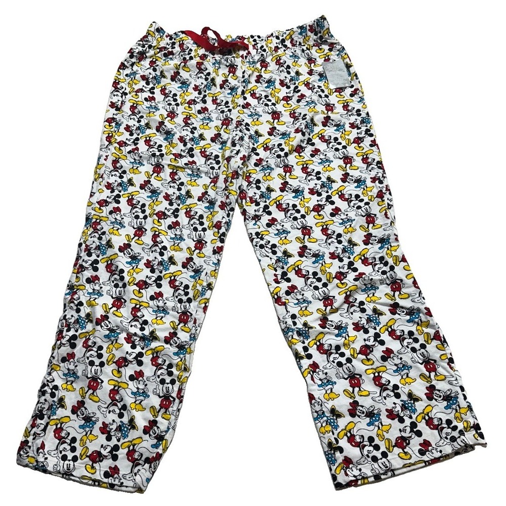 Disney Mickey Minnie Mouse Pajama Pants White Drawstring Waist Size XL - New